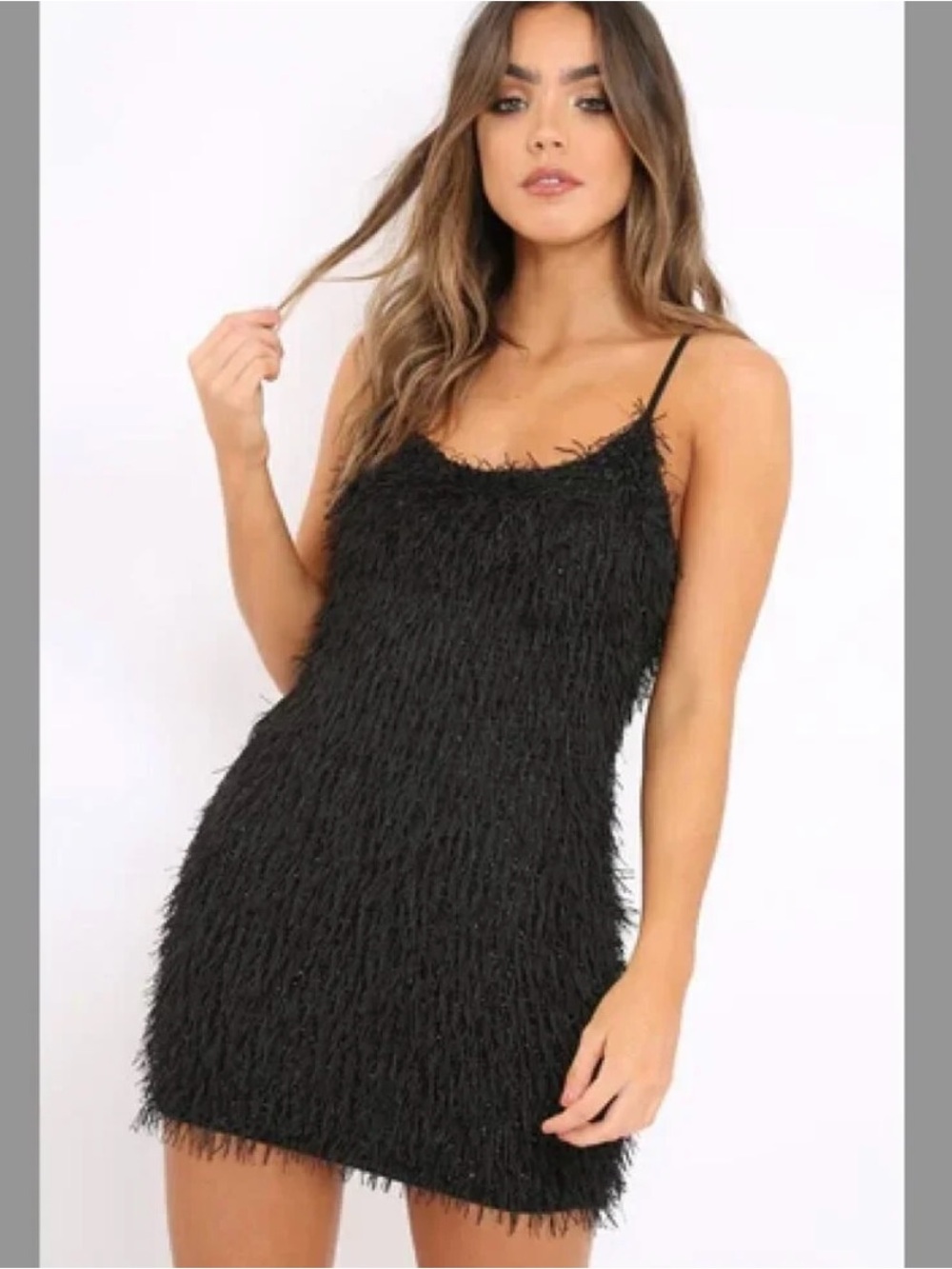 Forever 21 Black Fuzzy Tie-Shoulder Mini Dress